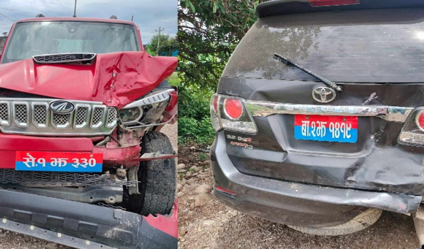 दुई मन्त्री सवार गाडी आपसमा ठोक्किँदा दुर्घटना