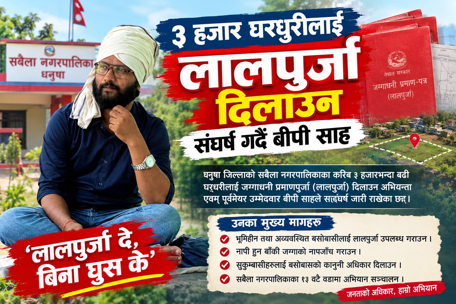 ३ हजार घरधुरीलाई लालपुर्जा दिलाउन संघर्ष गर्दै बीपी साह