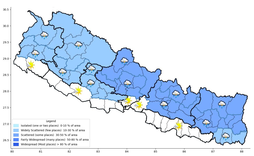 आज देशका केही ठाउँमा चट्याङसहित वर्षा हुने